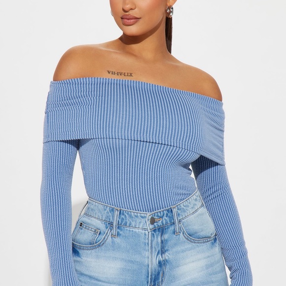 NWT-Best of Luck Off Shoulder Top - Denim - Picture 1 of 3